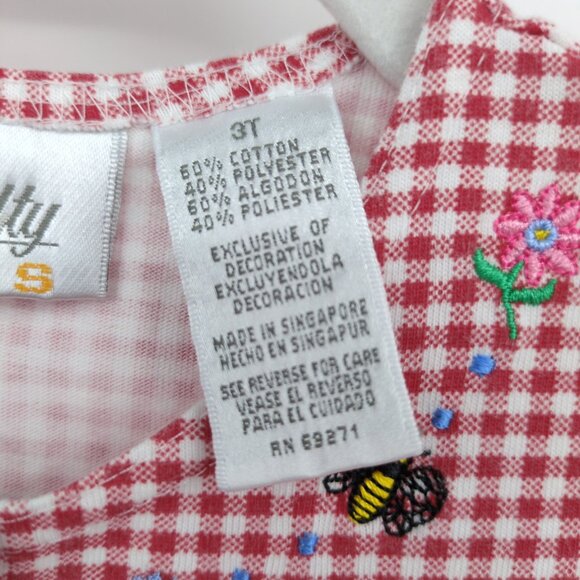 Red Gingham 3T Dress w/‎ Bee & Floral Embroidery Picnic Church by Specialty Kids - Picture 6 of 7